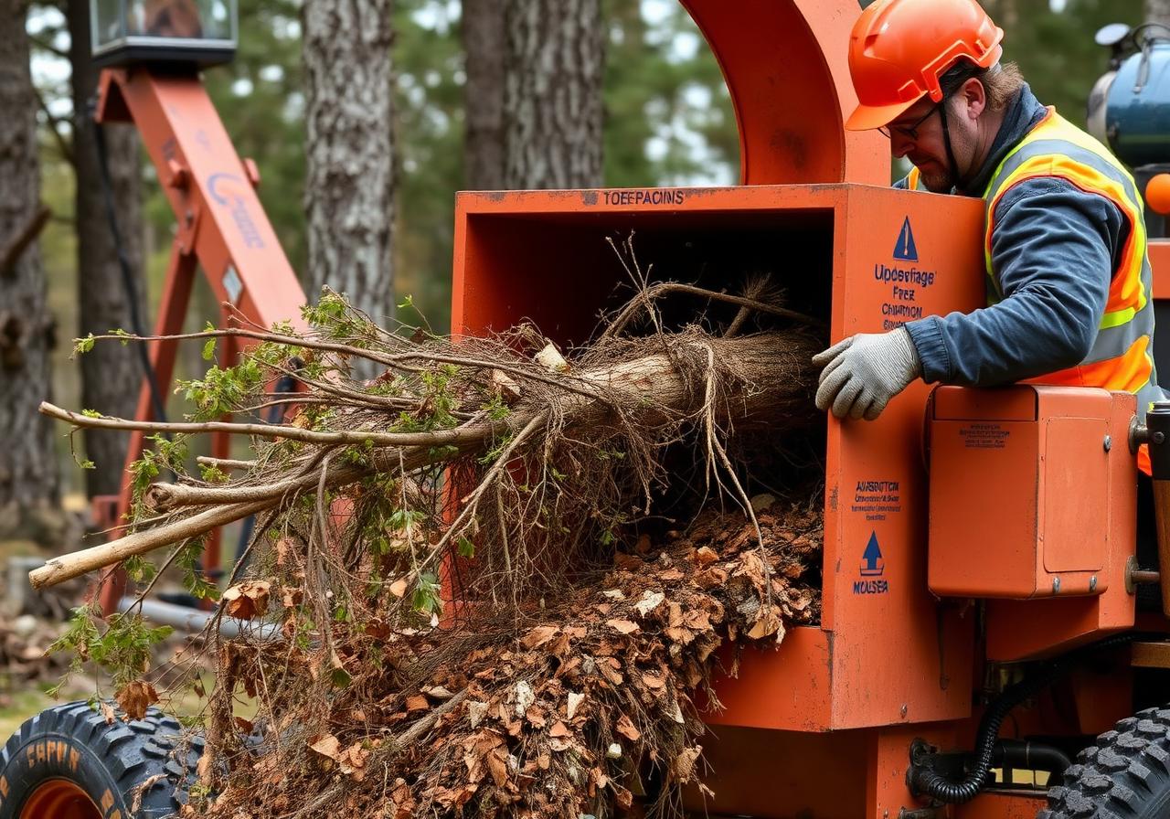 Wood chipper processing branches